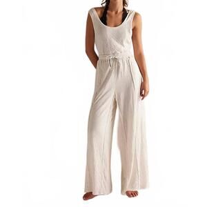 NEW FREE PEOPLE wait a minute wide-leg romper in oatmeal